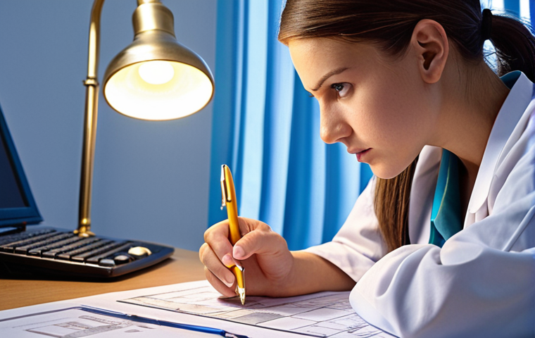 **Strategic Planning and Blueprint:**
    A determined young woman sits at a clean, organized desk, intently studying a detailed blueprint or a complex syllabus for a 'Health Management Exam'. She is holding a pen, highlighting key sections, and a glowing lightbulb subtly illuminates above her head, symbolizing a strategic understanding. The background features abstract representations of healthcare systems and data charts, conveying a sense of purpose and laying a strong foundation for success. The overall mood is aspirational and focused.